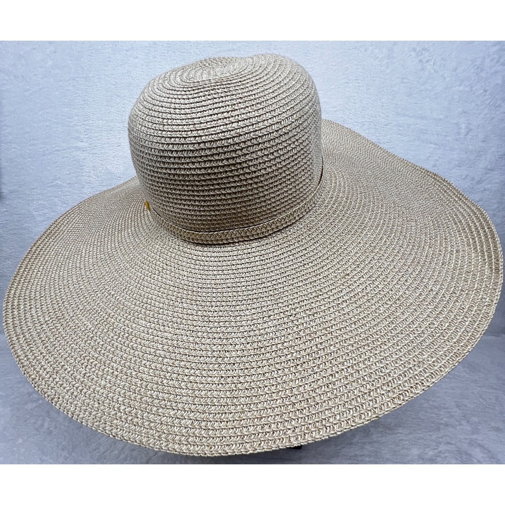 Womens Hat Wide Brim Gold White‎ APT9 Decorative Band Sun Beach Vacation Party